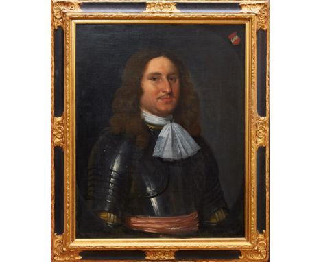 After Jacob Ocktervelt (c.1634-1708) oil on canvas - portrait of a nobleman in armour, in gilt and ebonised frame, 72cm x 57c