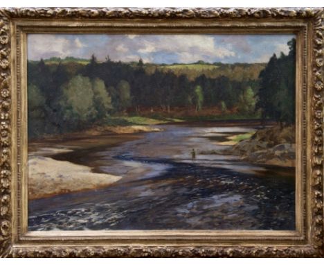 *Norman Wilkinson (1878 - 1971), oil on canvas - Fisherman on the Upper Spey, signed, in gilt frame, 61cm x 81cm 