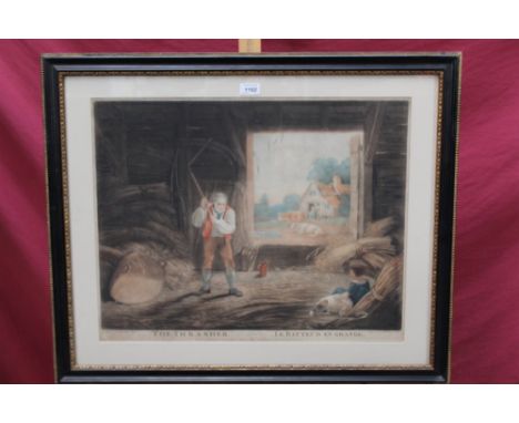 Early 19th century hand coloured engraving after R. Westall by W. Reynolds - The Thrasher, published 1801, in glazed gilt and