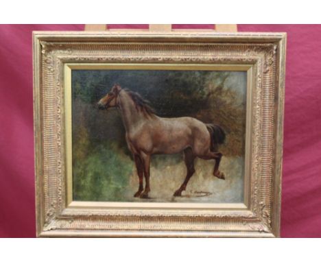 Gustave Boulanger (1824-1888) oil on panel - an Arab horse in landscape, signed, in gilt frame, 27cm x 35cm 