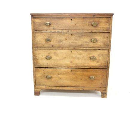 Regency pine chest of drawers, four long graduated drawers, each with original drop-handles, on bracket feet, 99cm wide x 48c