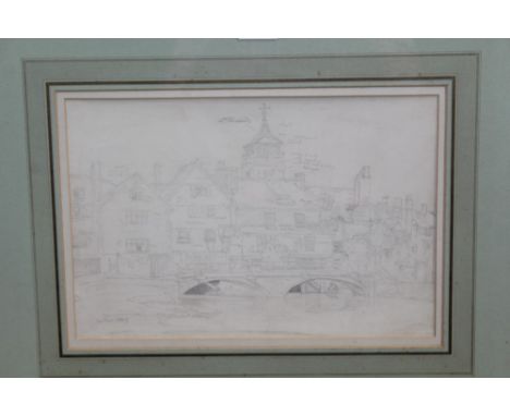 Joseph Farington (1747-1821) pencil sketch - Exeter Street with St Edmund’s On The Bridge, signed and dated 1809, in glazed f