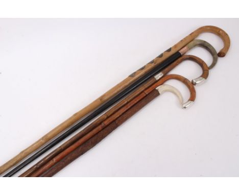 Edwardian 9ct gold mounted walking stick, with ram’s horn terminal, ebonised tapering cane, with rose gold collar engraved pr