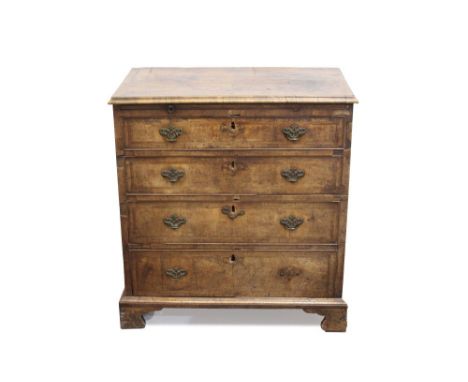 Fine early 18th century walnut crossbanded and featherbanded dressing chest with moulded rectangular top and brushing slide o