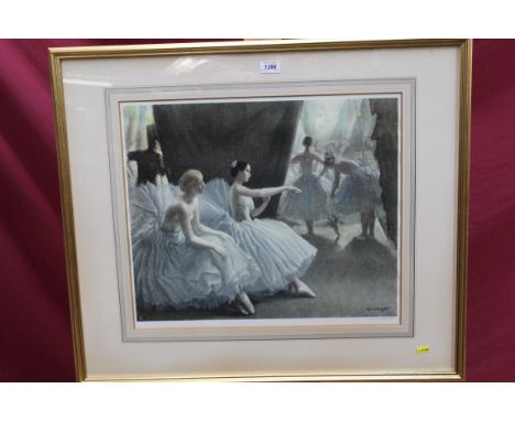 Dame Laura Knight (1877-1970) signed print - The Ballet, with blindstamp, in glazed gilt frame, 46cm x 54cm 