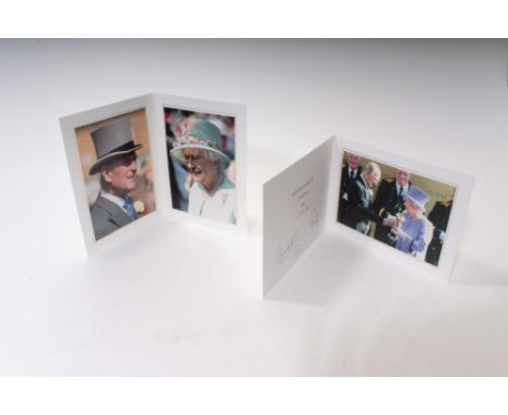 HM Queen Elizabeth II and HRH The Duke of Edinburgh – two signed Christmas cards for 2012 and 2013, with gilt Royal ciphers, 