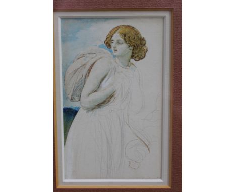 William Edward Frost (1810-1877) pencil and watercolour sketch - a female figure, signed, in glazed gilt frame, 11cm x 6.5cm 