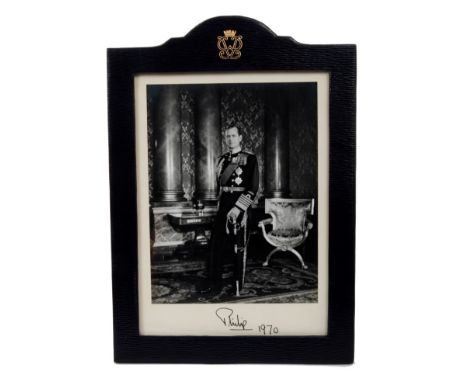 HRH Prince Philip Duke of Edinburgh – fine signed presentation portrait photograph of The Duke standing, wearing Admirals' un