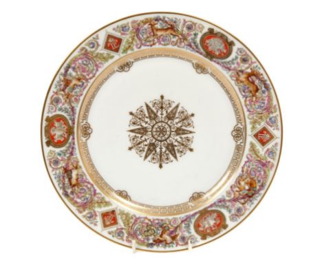 King Louis Philippe of France – Sèvres porcelain plate from The Royal hunting service at the Chateau de Fontainebleau, with p