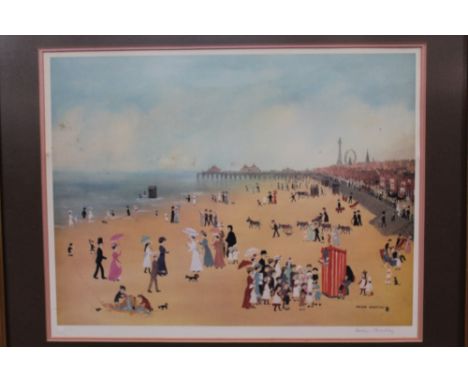 Helen Bradley (1900-1979) signed print - The Punch and Judy Show, with blindstamp, in glazed gilt frame, 48cm x 62cm 