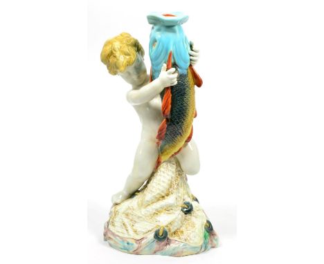 ~ A Royal Worcester majolica ware figural candlestick, 29cm high 