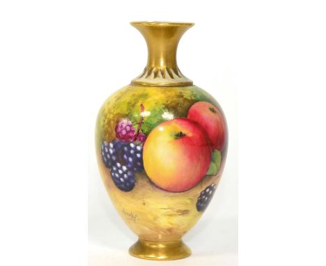 A Royal Worcester fruit painted miniature vase, signed ?? (a.f.) 