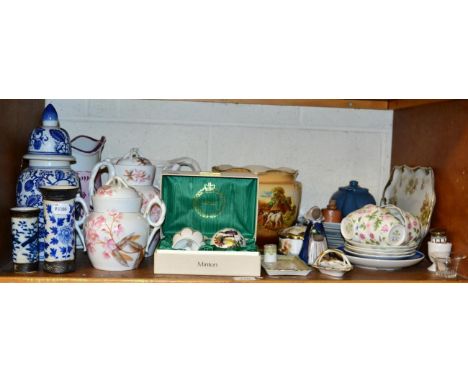 ~ Group of ceramics including 19th century and later English and Continental wares including a Minton egg on stand decorated 
