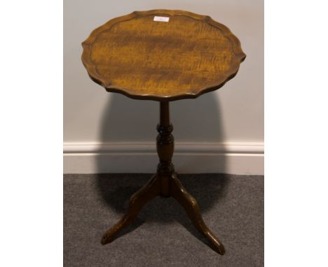 Georgian style tea table, pie crust edge, turned column,tripod support, 38cm x 60cm