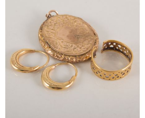 9 carat yellow gold S link chain, 38cm long, approximate weight 6.5gms, pair of Creole earrings 3gms, Lady's Tudor wrist watc