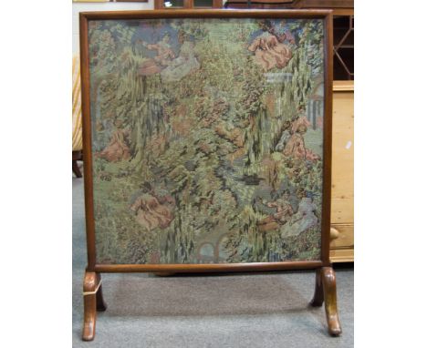 Walnut framed firescreen, with silk panel, 82cm x 67cm