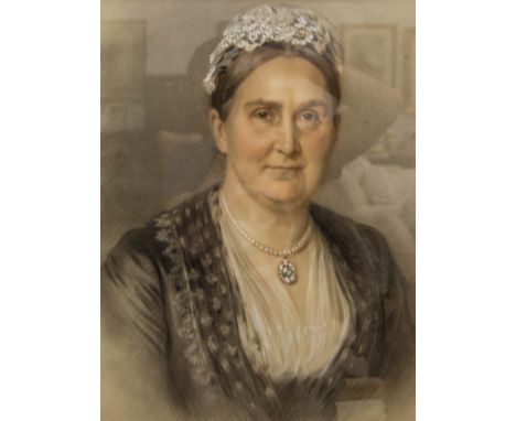 Edward Havell, Head and shoulders portrait of a lady, charcoal and watercolour, signed, and dated 1885, 49cm x 40cm.