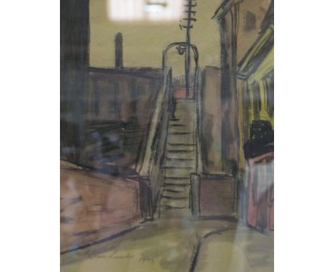 Alan Lowndes, 1953, Railway steps, colour wash over pencil sketch outline, on paper, bears label verso, Dolphin Gallery, 28cm