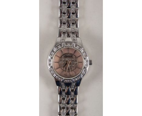 Ingersoll - a lady's wrist watch with diamond set bezel and bracelet, mother of pearl design baton dial with sweep seconds in