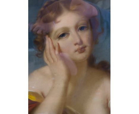 19th Century School, pastel, head and shoulders oval portrait of a young lady, 46cm x 39cm.