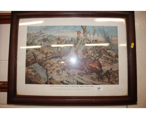 A framed and glazed coloured print "Stand of Suffolk Men at Wancourt, March 27th 1918"