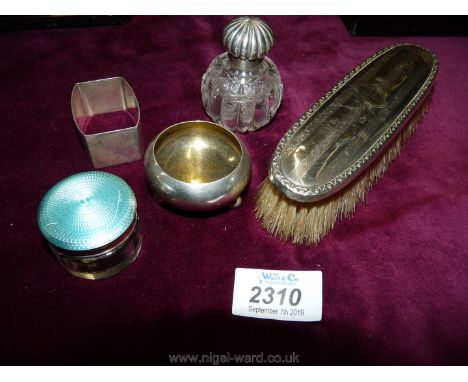 A quantity of Silver items including brush, napkin ring, small trinket pot, etc