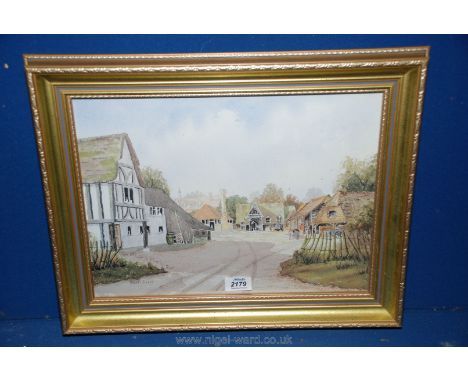 A Robert Sully print depicting a farm yard in a heavy gilt frame.