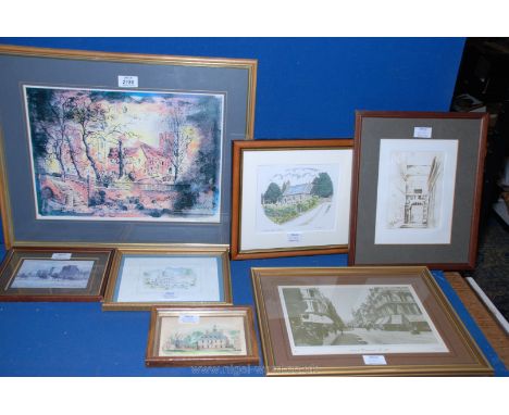Seven Architectural Prints to include M. Barnes limited edition Print, Newport Commercial Street, St Peter's Church Goetre, e
