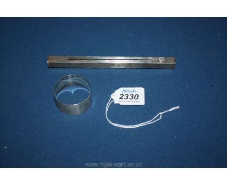 A Silver slide-action sealing wax holder, 6'' long approx., makers W.H, (William Edward Hurcomb), 35 grams approx, together w