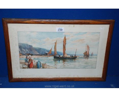 A framed Print of sailing boats scene, indistinctly signed, lower right.