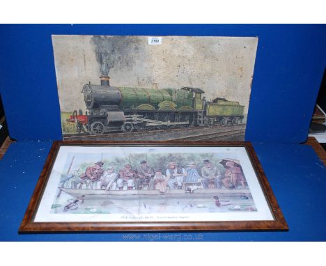 A framed Print, The Fishing Beat/Anglers and Parting of Lady Lake steam train.