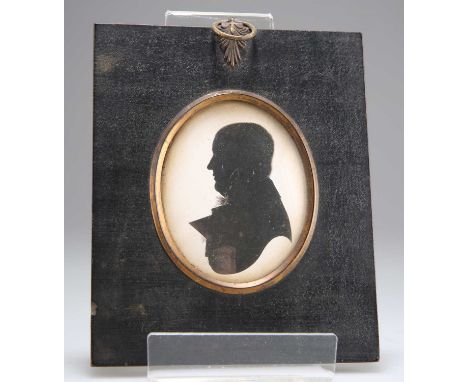 19TH CENTURY ENGLISH SCHOOL PORTRAIT SILHOUETTE OF A GENTLEMAN Watercolour7.5cm x 6cm