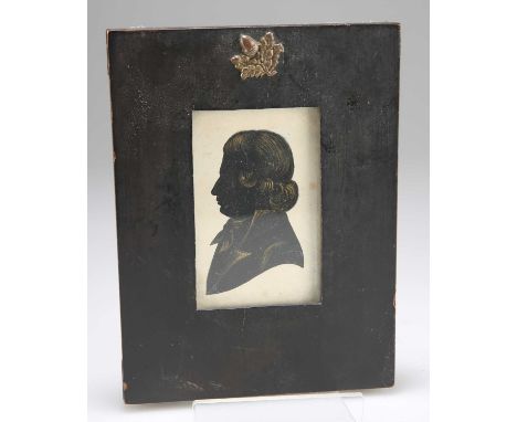 LATE 18TH/EARLY 19TH CENTURY ENGLISH SCHOOL PORTRAIT SILHOUETTE OF JACOB THOMPSON Label verso
Watercolour and gold
 8.5cm x 5