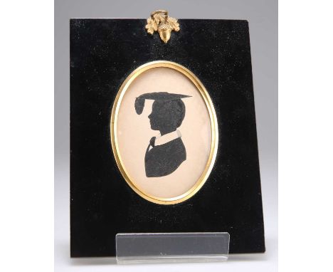 19TH CENTURY ENGLISH SCHOOL PORTRAIT SILHOUETTE OF A SCHOOL BOY Inscribed "Uncle Charlie" on label verso
 8.5cm x 6cm