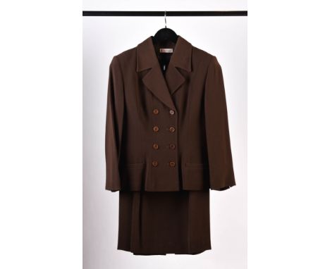 Vintage Karl Lagerfeld Kostüm 1990er JahreViskose und Schurwolle in braun, Blazer zweireihig, Größe 36, Zustand gut, Kragensc