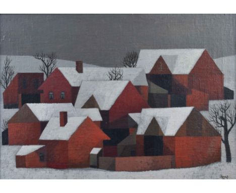 Vlastimil BENEŠ (1919-1981)"Dorf im Winter"Gemälde - Öl auf Bristolkarton, 34 cm x 49 cm,rechts unten signiert und datiert 71