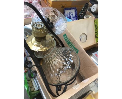 Brass oil lamp with glass bowl and funnel 