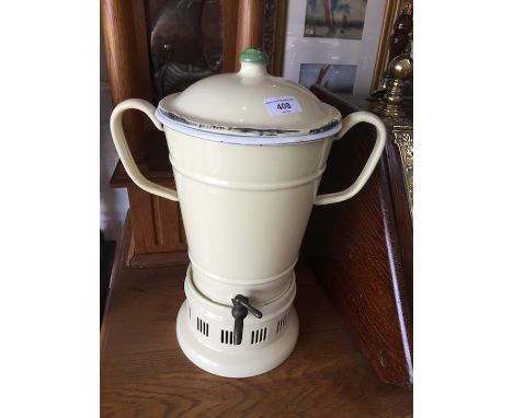 A vintage French enamel tea urn, height 40cm. 