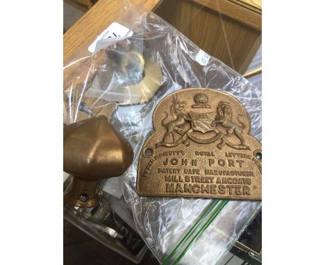 John Port of Manchester safe plaque and door fittings 