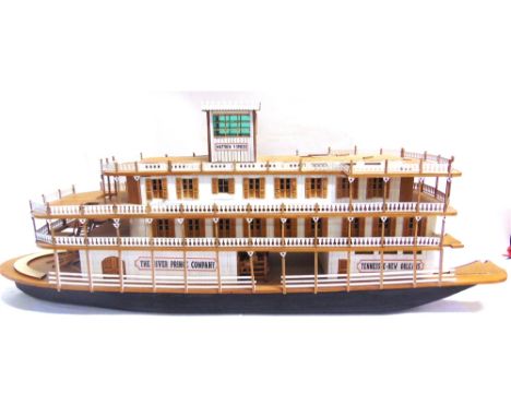 A 1/50 SCALE PART-FINISHED SERGAL KIT-BUILT MODEL OF A MISSISSIPPI PADDLE WHEEL STEAMBOAT  of principally wood construction, 