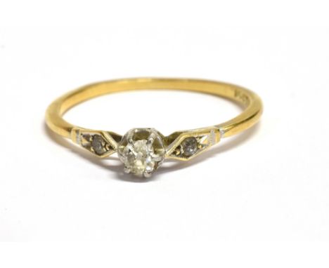 AN 18CT GOLD PLATINUM AND DIAMOND VINTAGE DRESS RING  the thin band shank stamped 18ct PLAT, ring size Q ½, weight 1.8grams