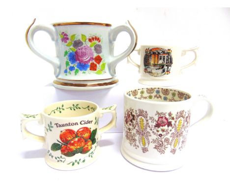 BREWERIANA - FOUR TAUNTON CIDER MUGS comprising a Wade single-handled mug, 1977, with transfer printed floral and foliate dec