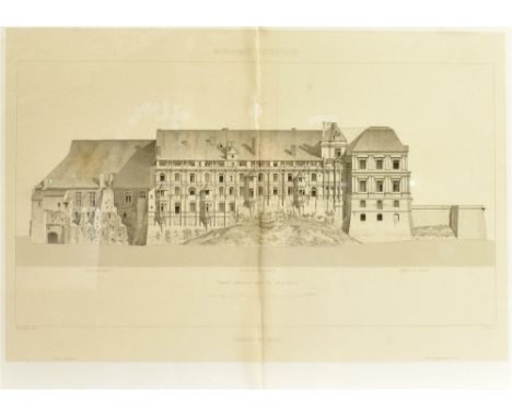 SEVEN FRENCH ARCHITECTURAL PRINTS  uniformly framed, the largest 67cm x 82cm (overall framed size), the remaining six 54cm x 