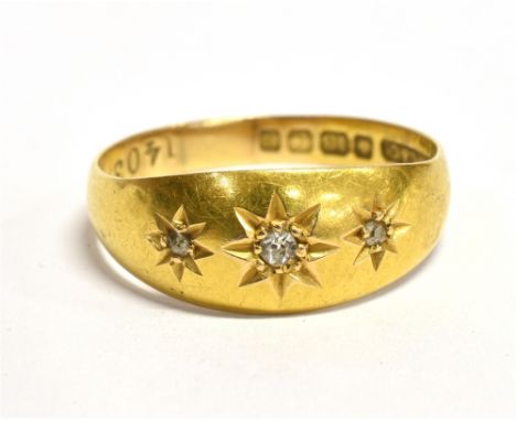 AN 18CT GOLD DIAMOND STAR SET GYPSY RING  the ring hallmarked for Birmingham 1906, maker A.W.C &amp;Co, ring size Q, weight 3