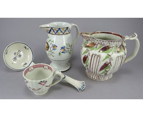 A group of late eighteenth, early nineteenth century pearlware, c.1790-1810. To include: a prattware hand-painted jug decorat