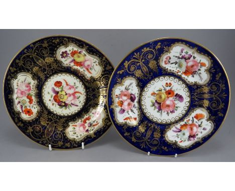A pair of early nineteenth century hand-painted Coalport plates, c. 1810-20. Each is decorated with well-painted flowers in v