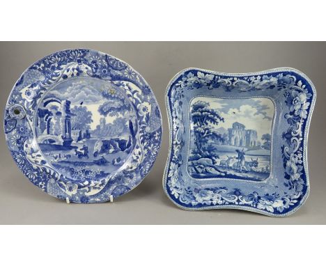 Two early nineteenth century blue and white transfer-printed pieces, c. 1820-50. To include: a John Meir Pineapple Border ser