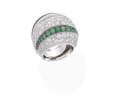 DE GRISOGONO: 'JIA' DIAMOND AND EMERALD RINGBrilliant-cut diamonds and circular-cut emeralds pavé-set on five articulating ri