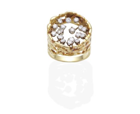 ATTRIBUTED TO JOHN DONALD: DIAMOND 'CROWN' RING, 1969Designed as an openwork circular crown of abstract design, the centre is