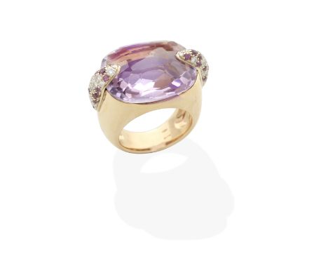POMELLATO: AMETHYST AND DIAMOND 'PIN UP' RINGThe cushion-shaped amethyst with pavé-set brilliant-cut diamond and circular-cut